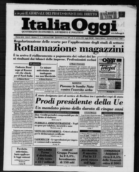 Italia oggi : quotidiano di economia finanza e politica